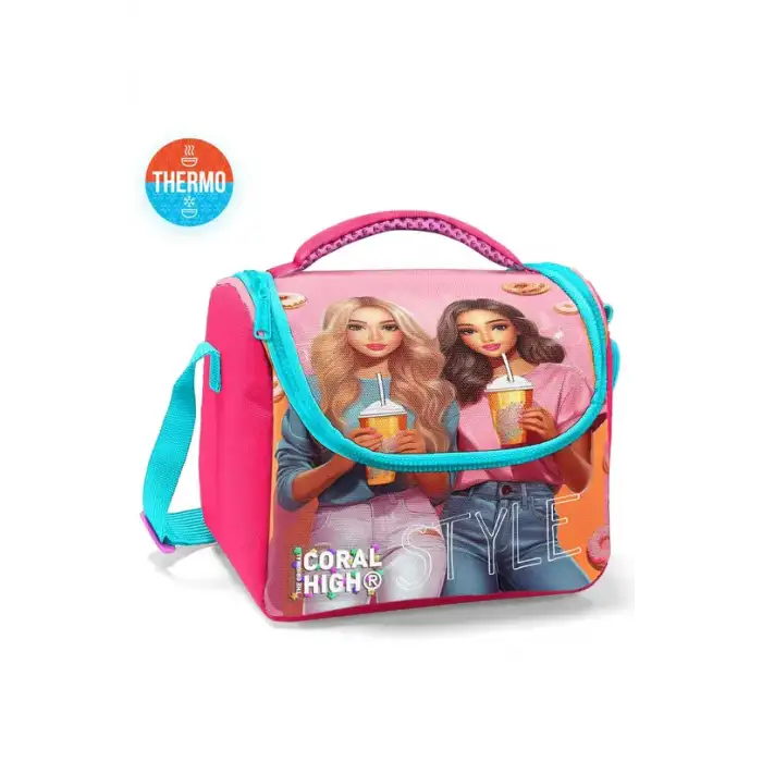 Coral High Kids Pembe Neon Mercan Fashion Girl Desenli Thermo Beslenme Çantası 22769