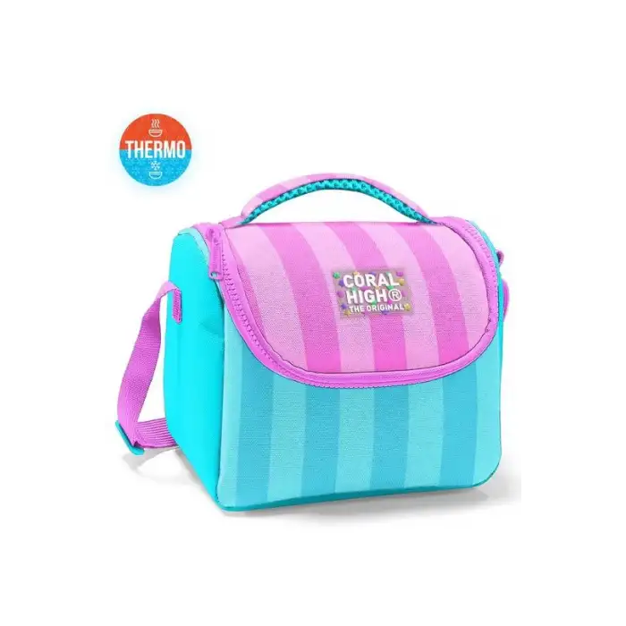 Coral High Kids Turkuaz Pembe Çizgili Thermo Beslenme Çantas 11787