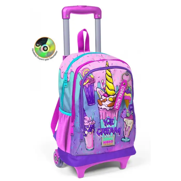 Coral High Pembe Mor Milkshake Dondurma Desenli Üç Bölmeli Çekçekli Okul Sırt Çantası 23949