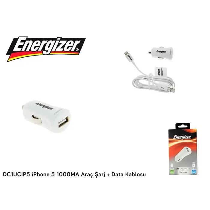Energizer DC1UCIP5 1000MA Phone Lightning Araç Şarj + Data Kablosu