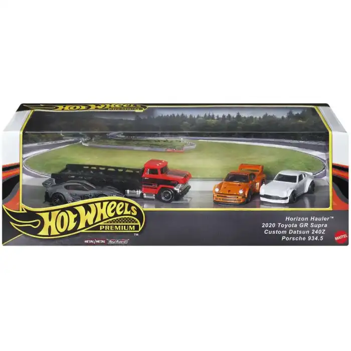 Hot Wheels Premium Collector Display Sets, 3 Cars & 1 Transporter