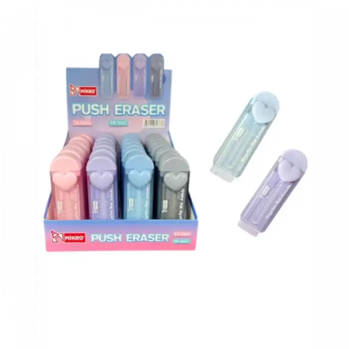 MİKRO ER3212 PUSH PASTEL RENKLİ KALPLİ SÜRGÜLÜ SİLGİ - TEKLİ