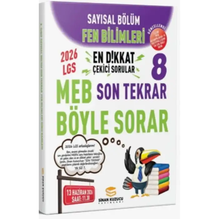 Sinan Kuzucu 2026 8. Sınıf Fen Bilimleri Sayısal Bölüm Son Tekrar Soru Bankası