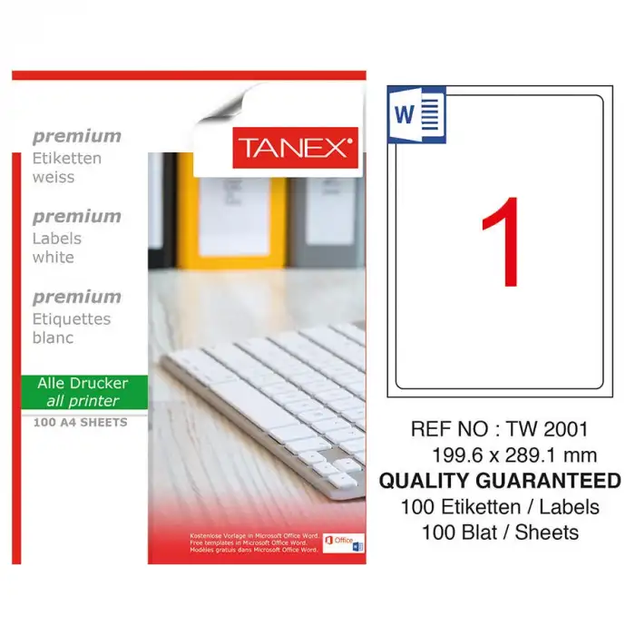 Tanex 199.6X289.1  Mm Laser Etiket A4 Tw-2001