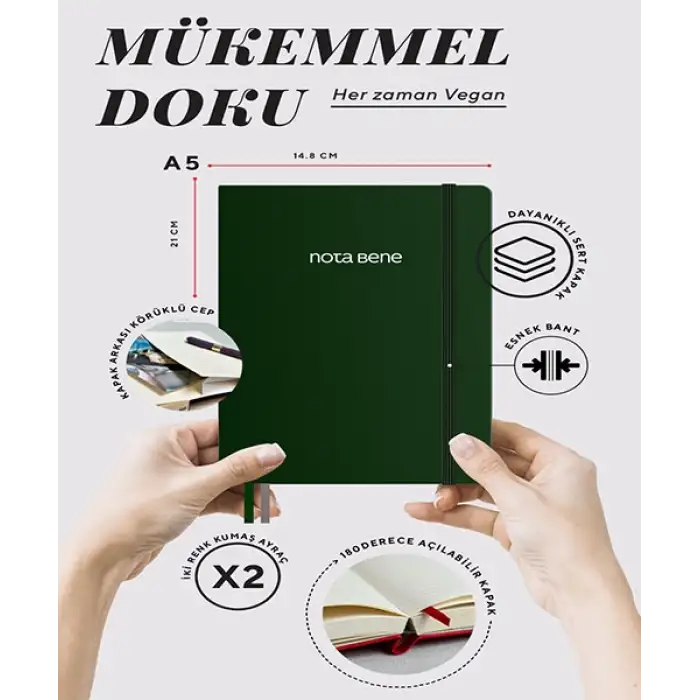 VJ VJ PREMİUM-SERT KAPAK DEFTER A5 (14.8X21 CM) IVORY KAĞIT 100 GR. 192 SAYFA.CEPLİ&LASTİKLİ. 123-9251