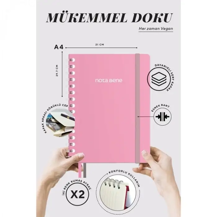 VJ VJ SPİRALLİ -SERT KAPAK DEFTER A4 (21X29.7 CM) IVORY KAĞITR 100 GR. 160 SAYFA.CEPLİ&LASTİKLİ 123-9259