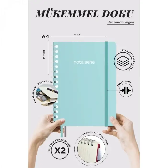 VJ VJ SPİRALLİ -SERT KAPAK DEFTER A4 (21X29.7 CM) IVORY KAĞITR 100 GR. 160 SAYFA.CEPLİ&LASTİKLİ 123-9260