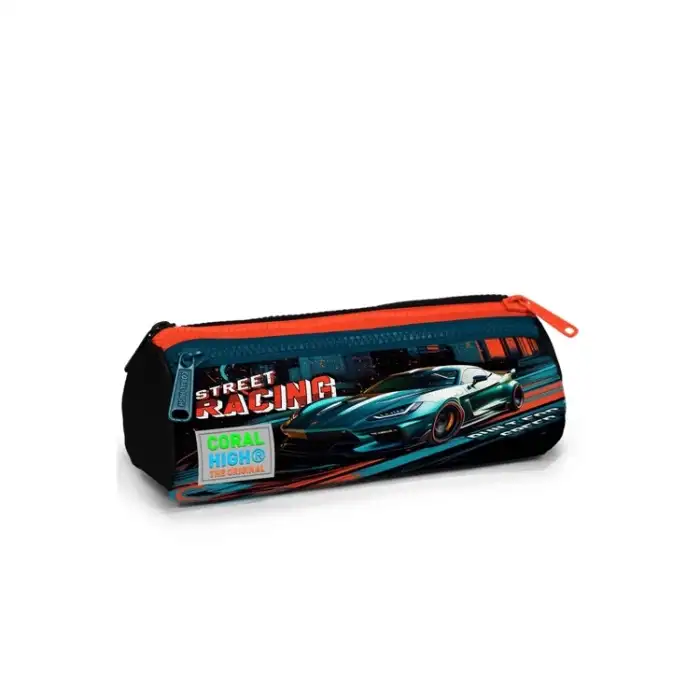 CORAL HIGH KIDS SİYAH NEFTİ YARIŞ ARABASI DESENLİ ÜÇ BÖLMELİ KALEM ÇANTASI 22065