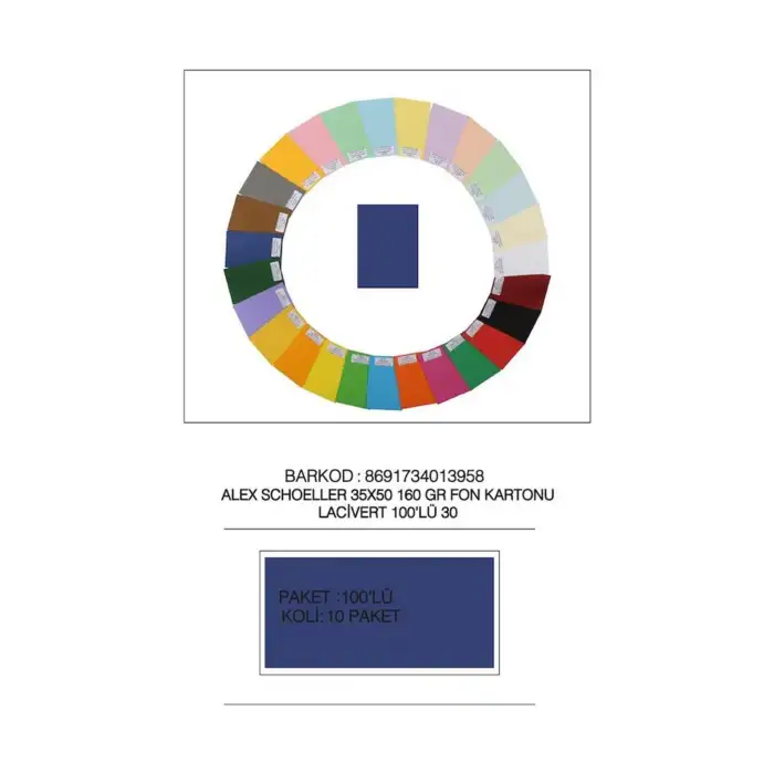 ALEX KOLEJ FON KARTONU 35X50 NO:30 LACİVERT 160GR.