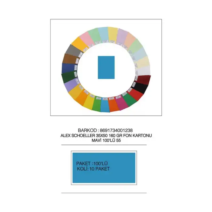 ALEX KOLEJ FON KARTONU 35X50 NO:55 MAVİ 160GR.