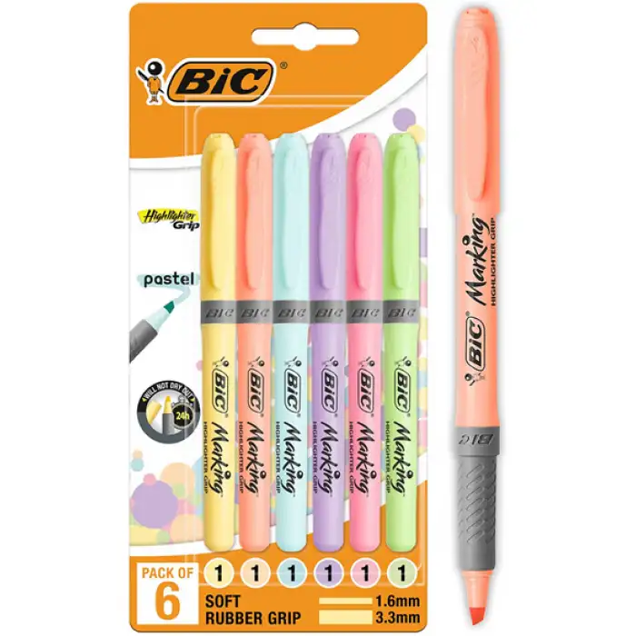 BIC FOSFORLU KALEM BRITE LINER SET GRİP PASTEL 6 LI