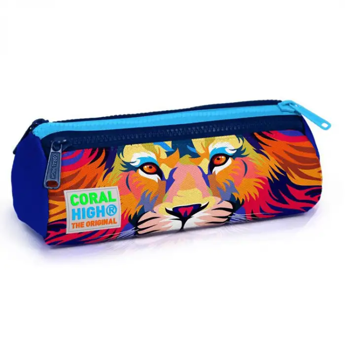 CORAL HIGH LACİVERT SAKS ASLAN DESENLİ ÜÇ BÖLMELİ KALEM ÇANTASI 22041