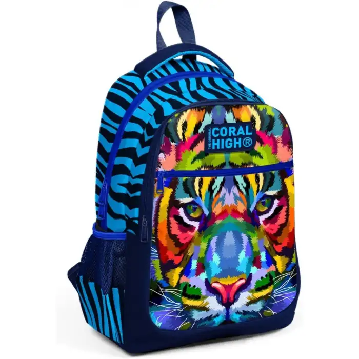 Coral High Kids Lacivert Mavi Kaplan Desenli Üç Bölmeli Okul Sırt Çantası 23483