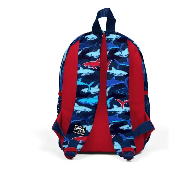 MİNİK YUVA SIRT ÇANTASI LACİVERT KIRMIZI KÖPEK BALIKLI DESENLİ İKİ BÖLMELİ 23518