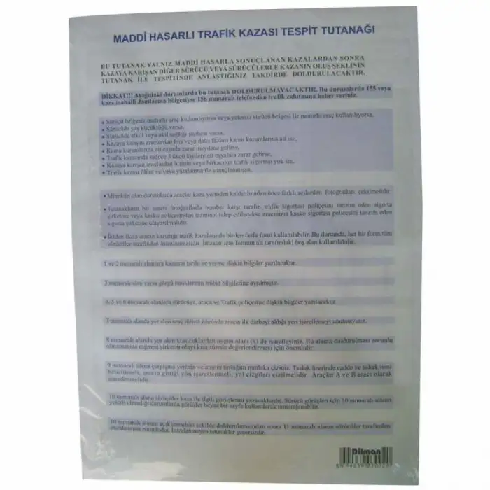 DİLMAN KAZA TESPİT FORMU OTOKOPİLİ
