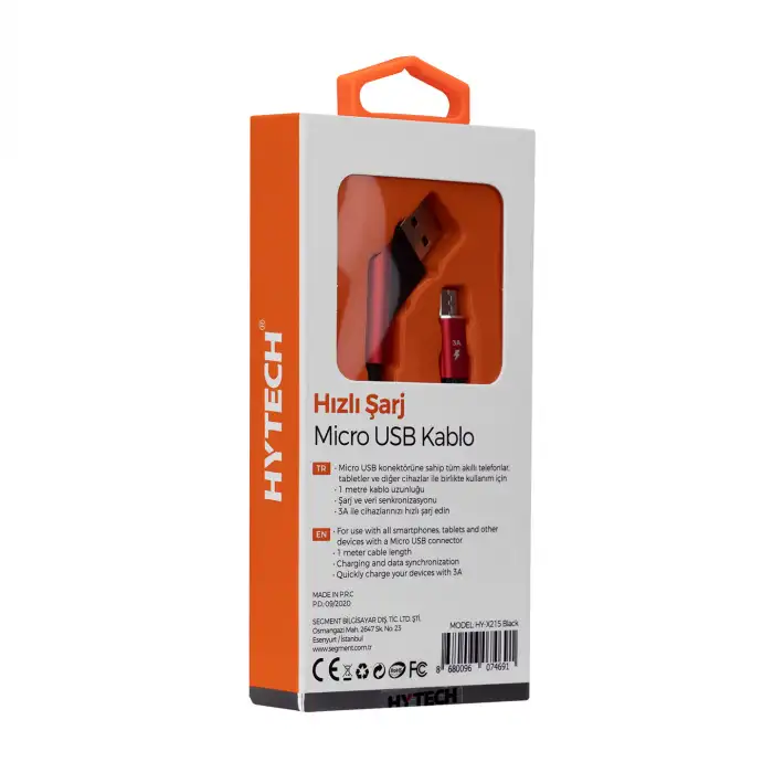 HYTECH HY-215 3A MİCRO USB 1M SİYAH DATA+ŞARJ KABLOSU