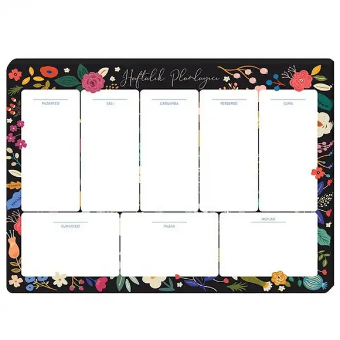 KESKİN HAFTALIK PLANNER BLOK SİYAH ÇİÇEK