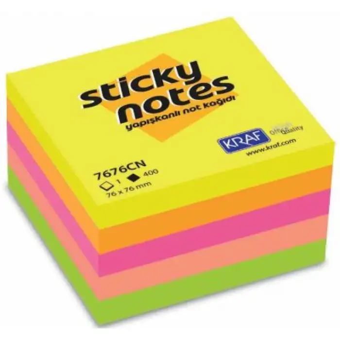 KRAF YAPIŞKANLI NOT KAĞIDI KÜP 76x76 400 YP NEON 7676CN