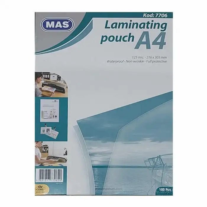MAS 7706 LAMİNASYON FİLMİ 125 MİC.A4 100LÜ