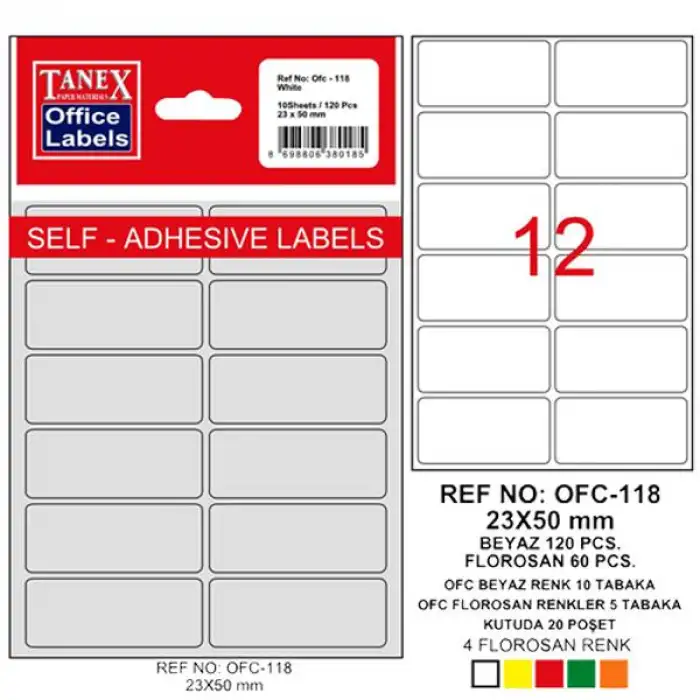 TANEX OFİS ETİKETİ OFC-118 BEYAZ
