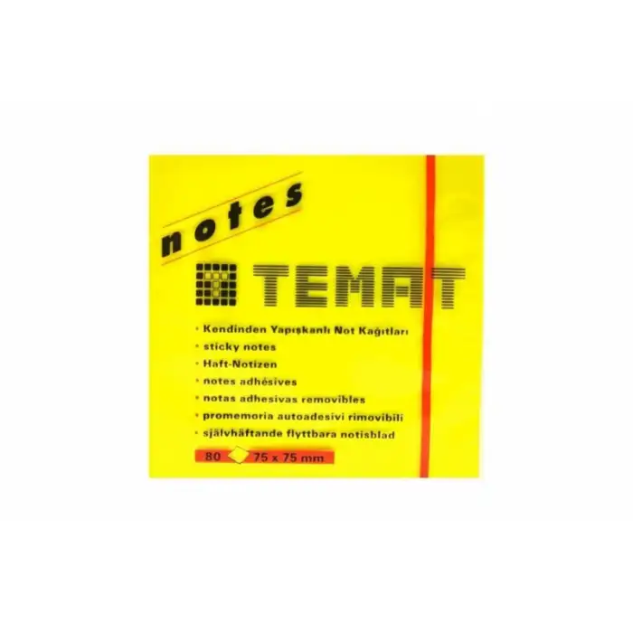 TEMAT 5654-34 75X75 YAPIŞKANLI NOT KAĞIDI FOSFORLU SARI
