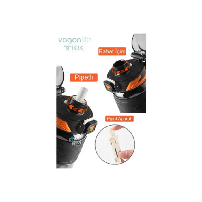 VAGONLİFE T1020 TKK PİPETLİ SÜZGEÇLİ TRİTAN MATARA SİYAH 1000ml