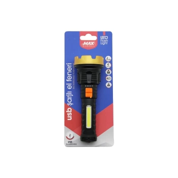 KÜÇÜK=15CM 2İN1= OSL LED - COB LED USB ŞARJLI EL FENERİ 3-KADEME IŞIK - FLAŞÖR ŞARJ GÖSTERGE (4172)