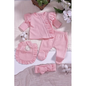 Omuzdan Fırfır Detaylı 5 Parça %100 Pamuk Kız Hastane Çıkışı