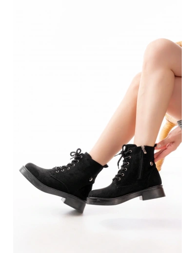 02-2003 Siyah Süet Bağcıklı Fermuarlı Günlük Kadın Bot