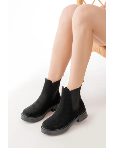 02-2137 Siyah Süet Lastikli Günlük Kadın Bot