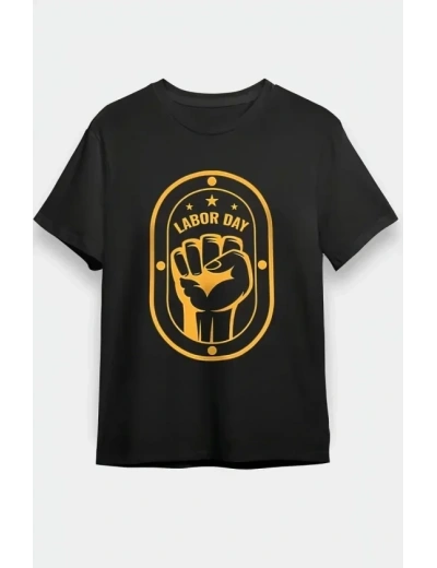 1 Mayıs Labor Day Emekçi Temalı Baskılı Oversize Bisiklet Yaka T-shirt - Siyah
