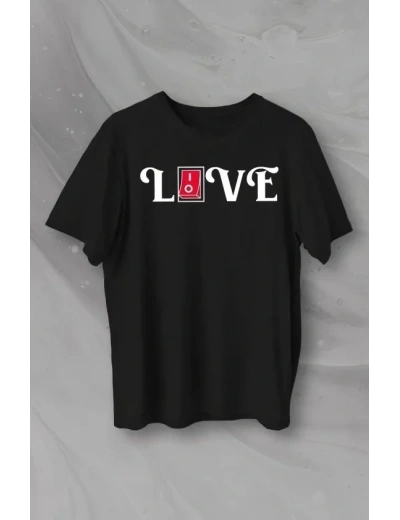 14 Şubat Sevgililer Günü Love Baskılı Oversize Bisiklet Yaka T-shirt - Siyah