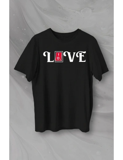 14 Şubat Sevgililer Günü Love Baskılı Oversize Bisiklet Yaka T-shirt - Siyah