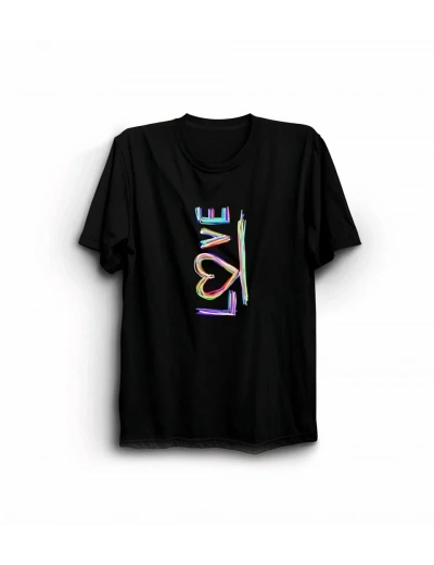 14 Şubat Sevgililer Günü Love Baskılı Oversize Bisiklet Yaka T-shirt - Siyah