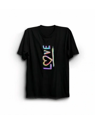 14 Şubat Sevgililer Günü Love Baskılı Oversize Bisiklet Yaka T-shirt - Siyah