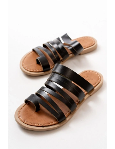 169-082 Siyah Ortopedik Hakiki Deri Kadın Terlik