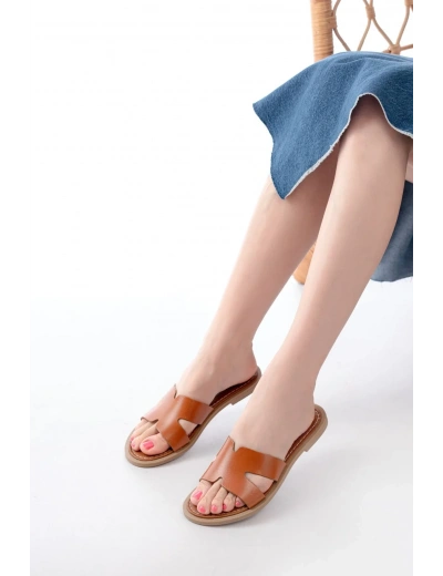 169-6100 Taba Ortopedik Hakiki Deri Kadın Terlik