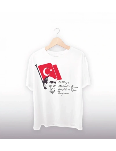19 Mayıs Baskılı T-shirt - Beyaz
