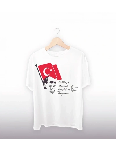 19 Mayıs Baskılı T-shirt - Beyaz