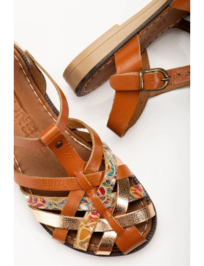 205-02 Taba Garni Ortopedik Hakiki Deri Kadın Sandalet