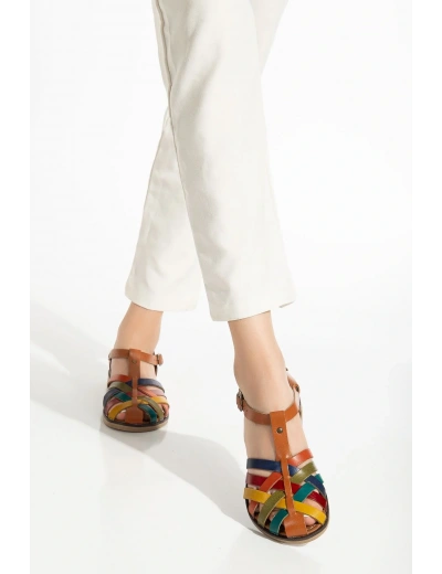 205-02 Taba Multi Ortopedik Hakiki Deri Kadın Sandalet