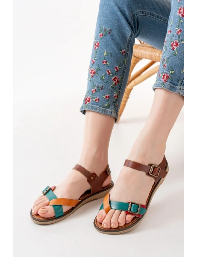 205-091 Multi Ortopedik Hakiki Deri Kadın Sandalet