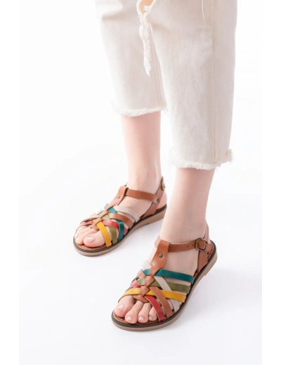 205-208 Multi Hakiki Deri Ortopedik Taban Kadın Sandalet
