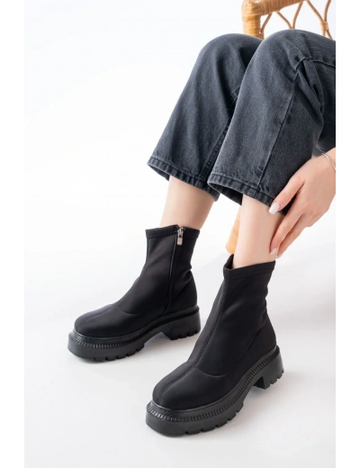 236-2011 Siyah Dalgıç Fermuarlı Günlük Kadın Bot