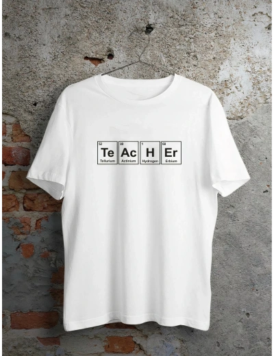 24 Kasım Kimya Öğretmeni Hediyesi Baskılı Bisiklet Yaka T-shirt - Beyaz