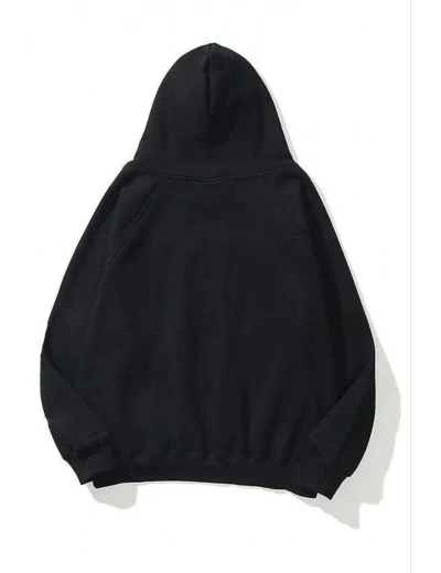 Kadın 3 İplik Pamuklu Kapşonlu Sweetshirt - Siyah