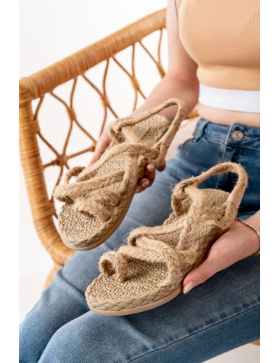 402 Bej Hasır Kadın Sandalet