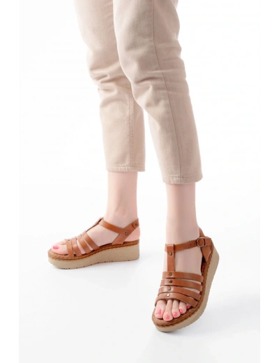 730-142 Taba Hakiki Deri Ortopedik Taban Kadın Sandalet