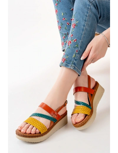 730-152 Multi Ortopedik Hakiki Deri Dolgu Kadın Sandalet