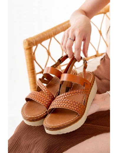 730-152 Taba Ortopedik Hakiki Deri Dolgu Kadın Sandalet